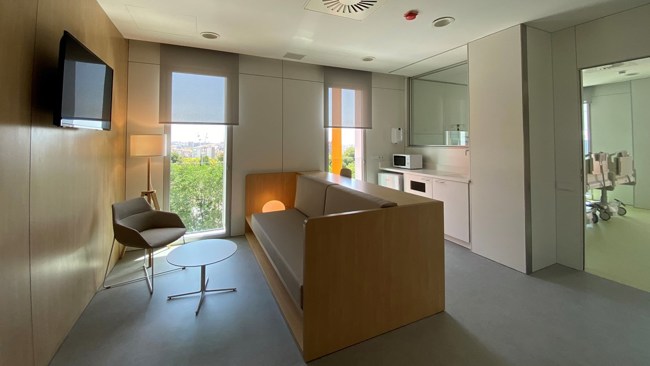 Interior patient room of the SJD Barcelona Children's Hospital